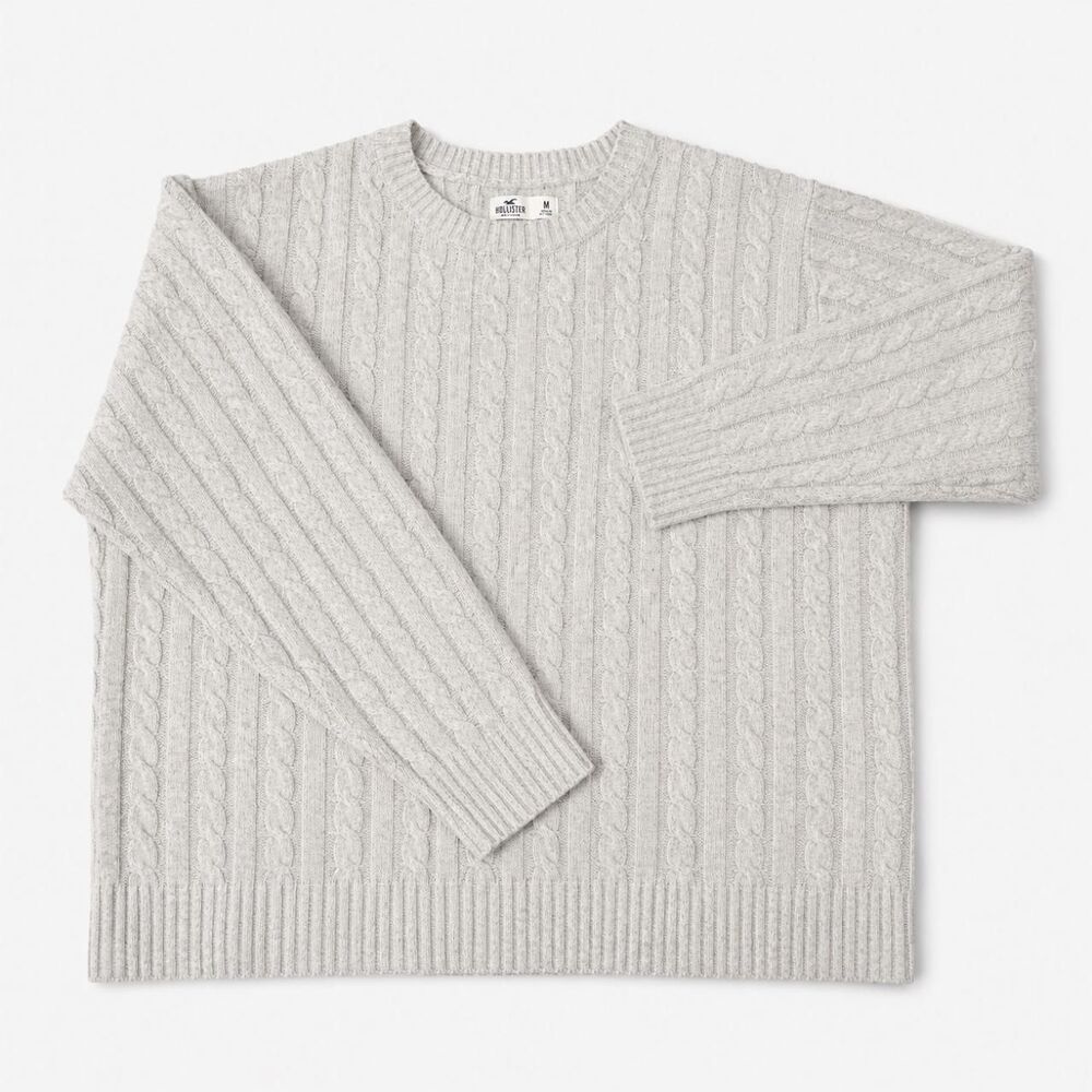 Hollister-co Women's Grey and White Jumper